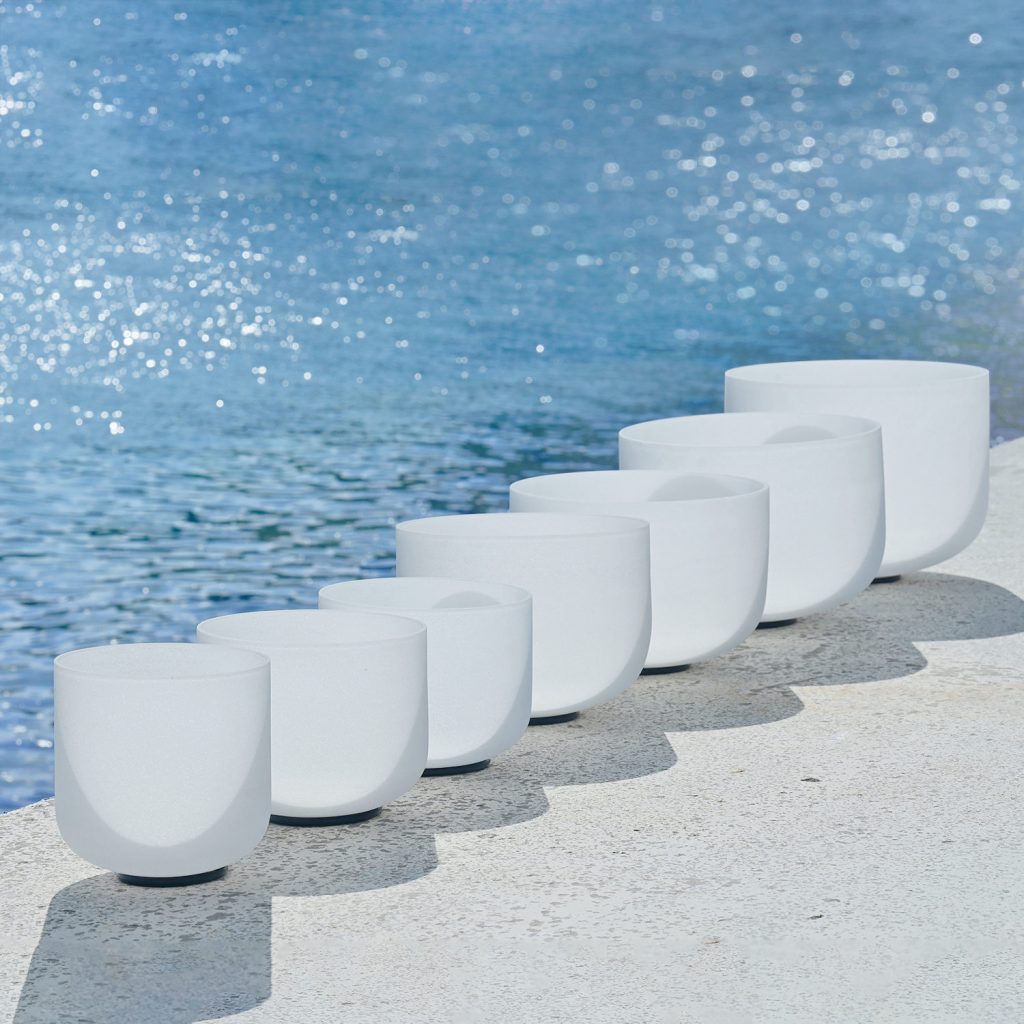 7Pcs Chakra Frosted Quartz Crystal Singing Bowl With Carry Bag 612 Inch