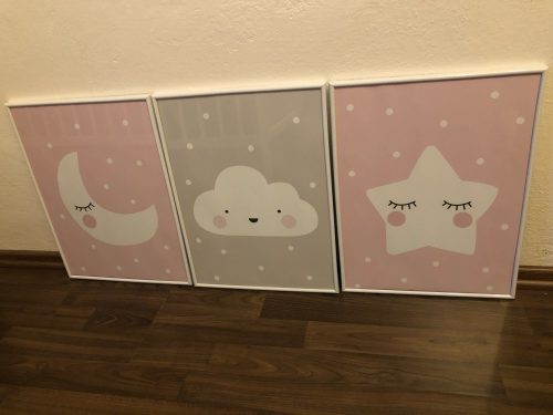Pink Nursery Poster With Moon Cloud Star photo review