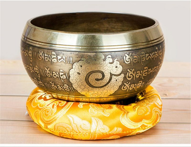 Gandhanra Classical Handmade Singing Bowl Set with Carving Mantra Symbol For Meditation Chakra Mindfulness Sound Healing 4