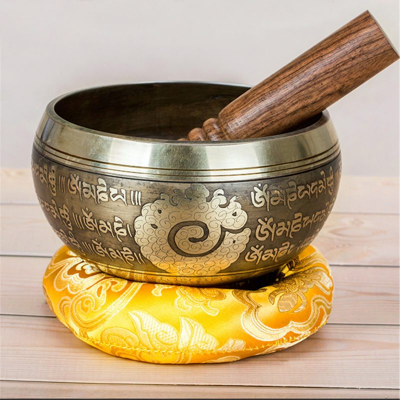 Gandhanra Classical Handmade Singing Bowl Set with Carving Mantra Symbol For Meditation Chakra Mindfulness Sound Healing