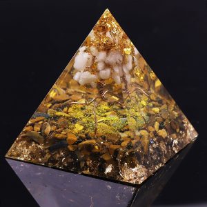 Handmade White Crystal Tree Of Life Orgone Pyramid Tiger Eye Stone Healing Orgonite Pyramid Resin Ornaments