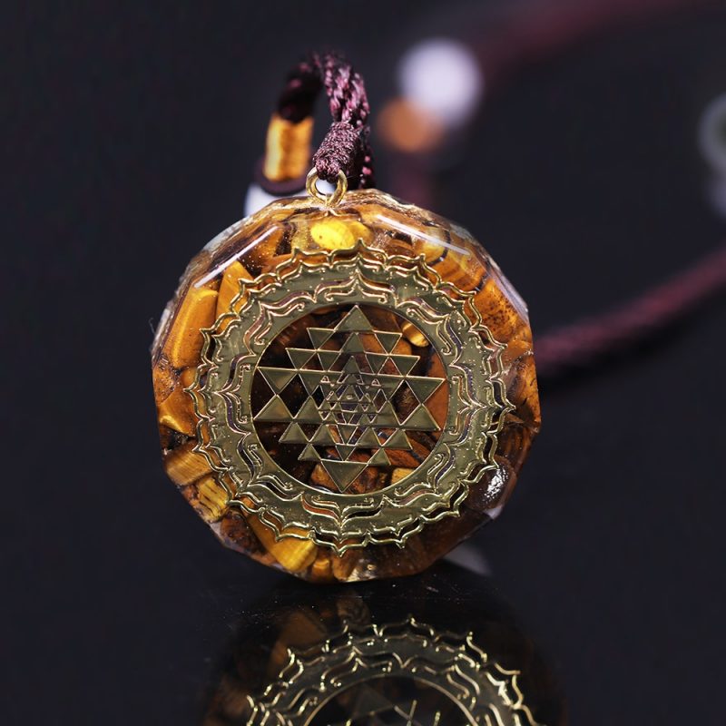 Orgonite Necklace Sri Yantra Pendant Sacred Geometry Tiger Eye Energy Necklace For Women Men Jewelry 1