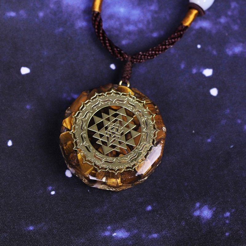 Orgonite Necklace Sri Yantra Pendant Sacred Geometry Tiger Eye Energy Necklace For Women Men Jewelry 2