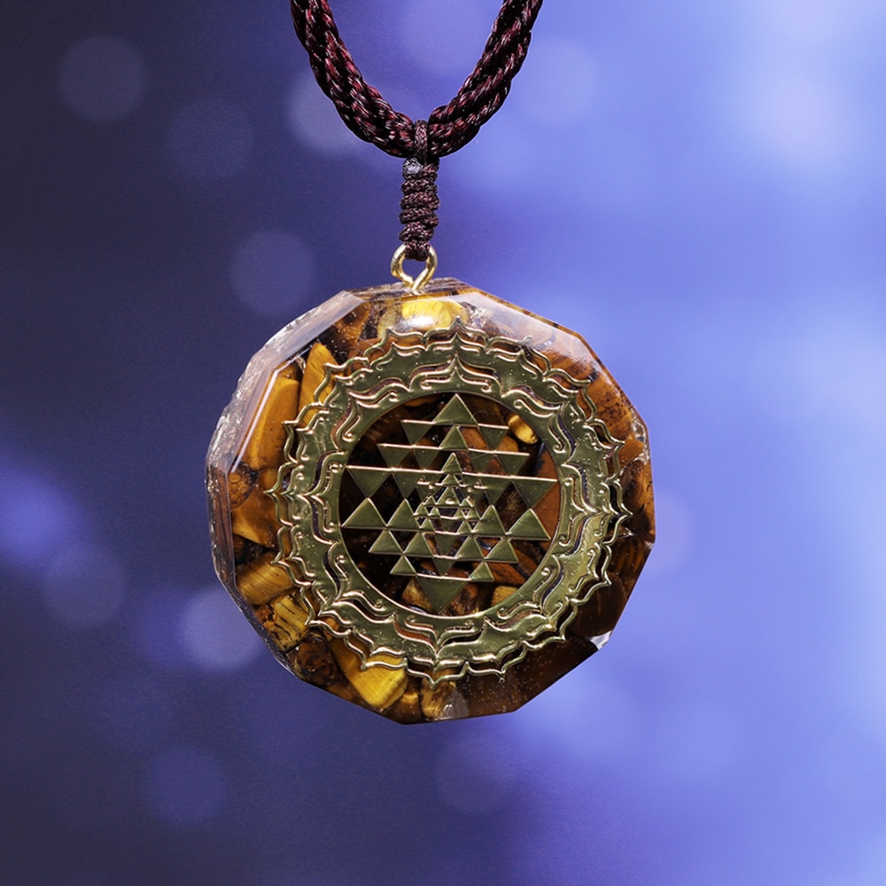 JYEMDV Orgonite Necklace Sri Yantra Pendant Sacred Geometry Tiger Eye Energy Necklace for Women Men Jewelry 