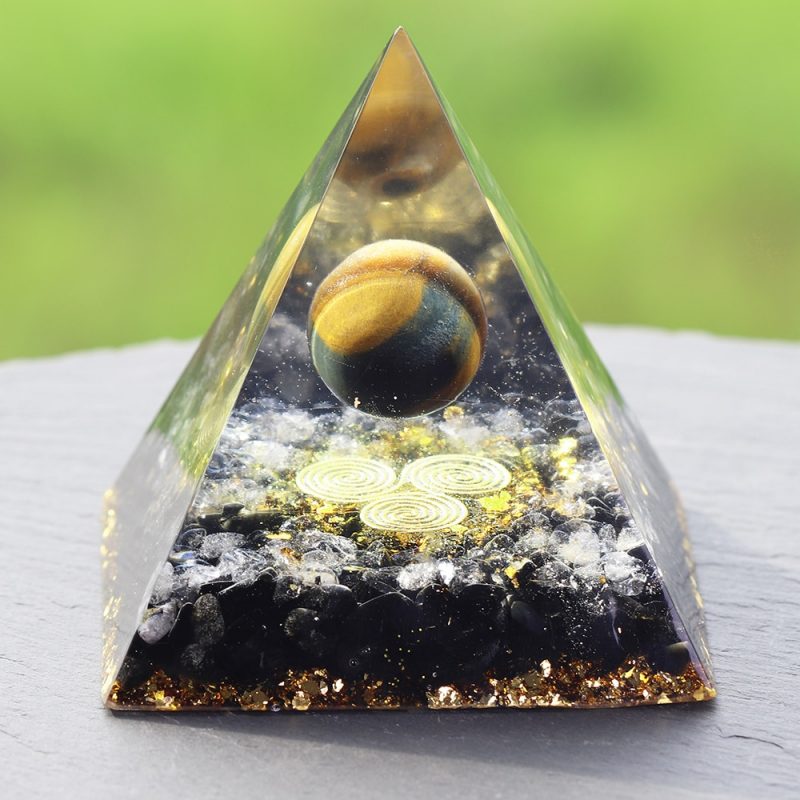 Orgonite Pyramid Chakras Tiger Eye Orgon Energy Crystals Obsidian Original Home Office Decor Resin Reiki Gift 2