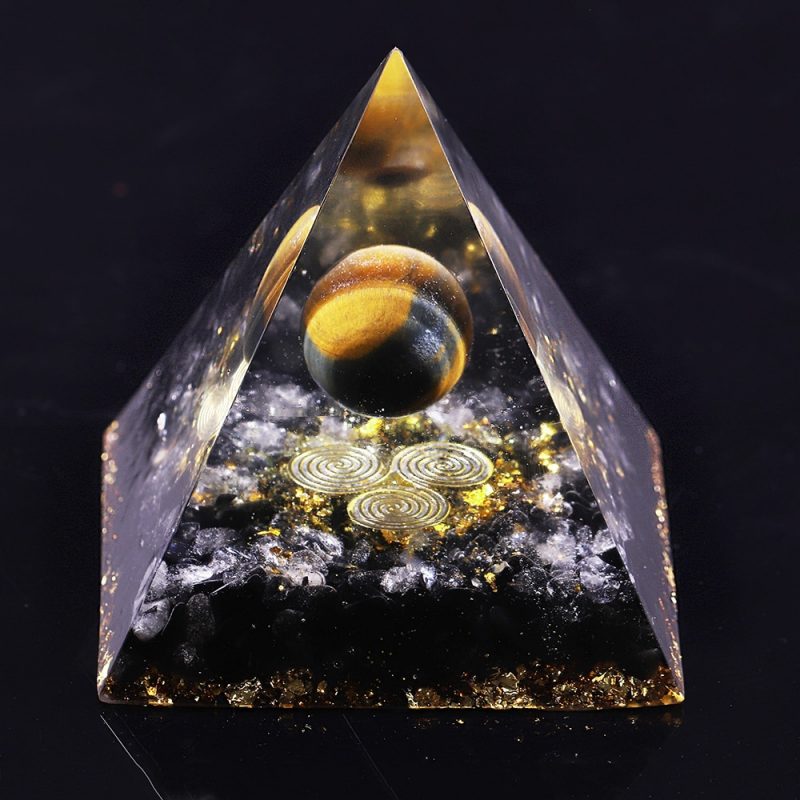 Orgonite Pyramid Chakras Tiger Eye Orgon Energy Crystals Obsidian Original Home Office Decor Resin Reiki Gift