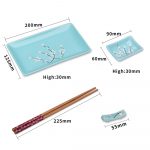 Panbado Japanese Style Blue Porcelain Sushi Plate Set with 2XSushi Plates Dip Dishes Stick Stands Bamboo 5