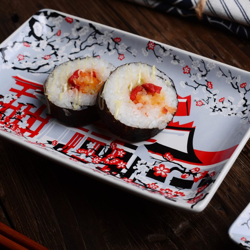 Panbado Japanese Style Porcelain Sushi Plate Set with 2XSushi Plates Dip Dishes Stick Stand Bamboo Chopsticks 4