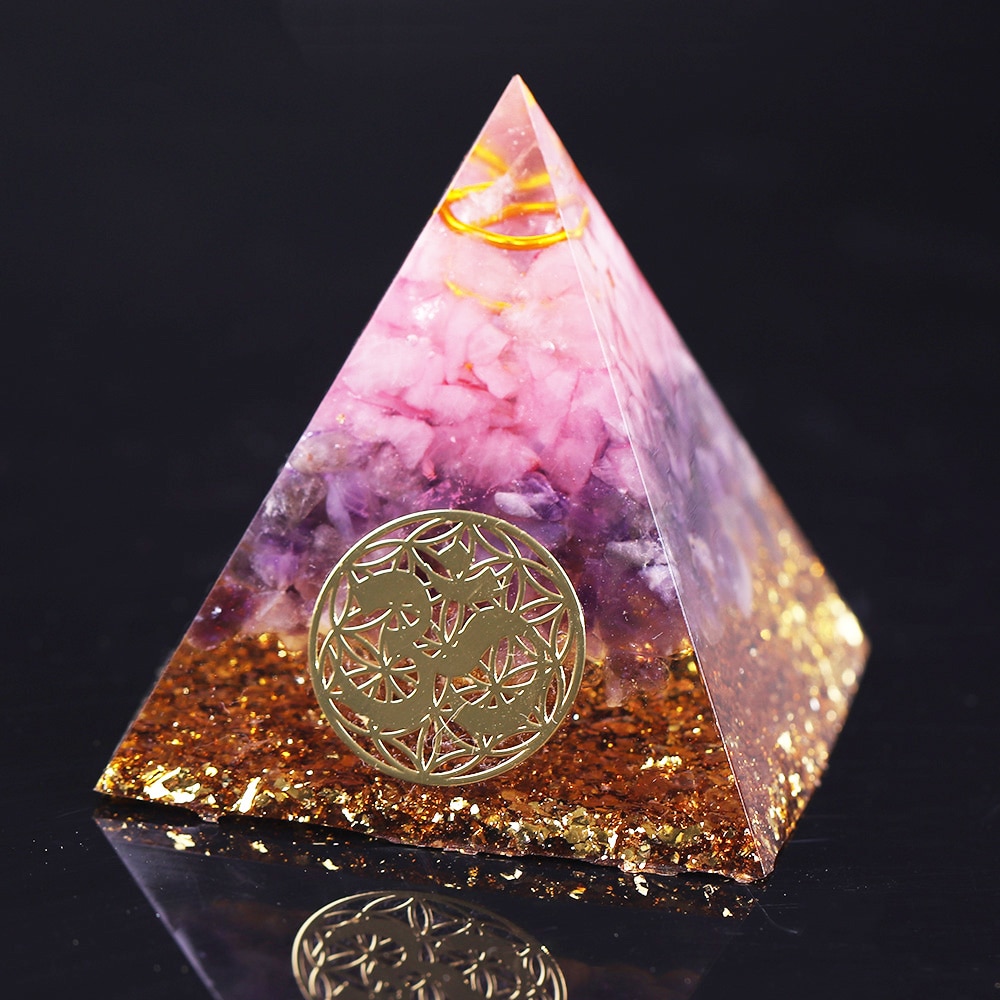 Precious Rose Quartz Orgone Pyramid With Om Symbol