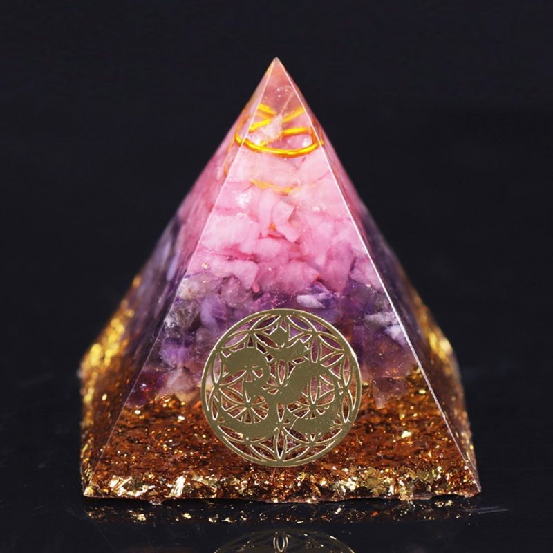 Rose Quartz Healing Orgone Pyramid with om Symbol Energy Generator Crystal Mediation Home Office Deco 3