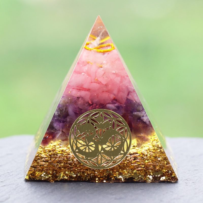 Tree Of Life Orgone Pyramid With Quartz