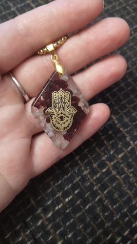 Natural Garnet Orgonite Pendant With Hand Of Fatima photo review