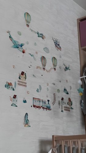 Watercolor Cartoon Airplane Train Wall Stickers for Kids Room photo review