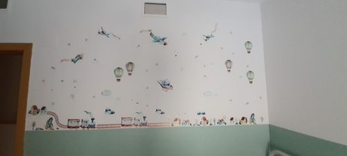 Watercolor Cartoon Airplane Train Wall Stickers for Kids Room photo review