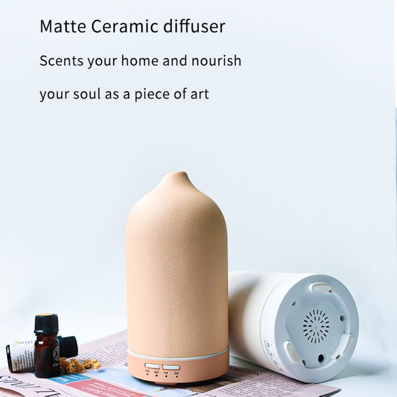 Frosted Pink Ceramic Aroma Diffuser Hand Crafted High Texture Ultrasonic Essential Oil Aromatherapy Humidifier Nano Atomization 2