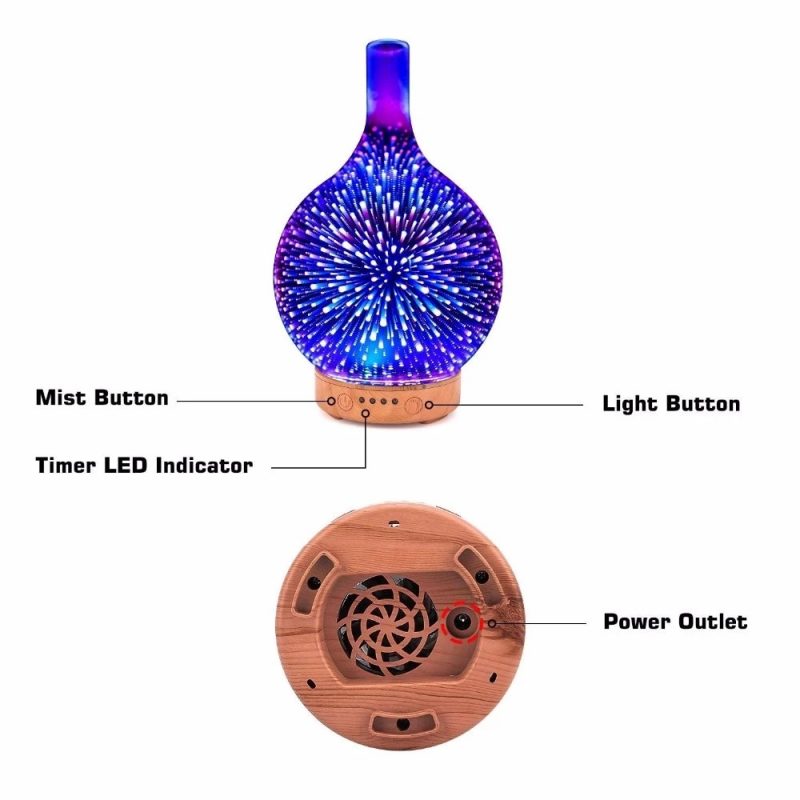 3D Fireworks Glass Aromatherapy Machines Air Humidifier Ultrasonic Essential Oil Aroma Diffuser Difusor 4 Timer BPA 2