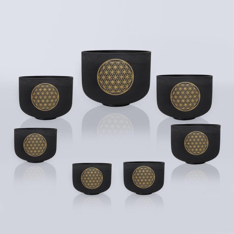 6 12 Black Set of 7pcs Frosted Quartz Crystal Singing Bowl with Flower of life1
