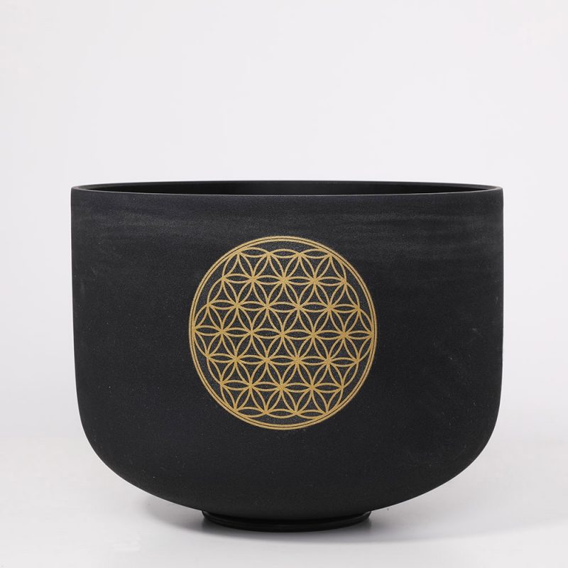 CVNC 6 12 Black Set of 7pcs Frosted Quartz Crystal Singing Bowl with Flower of life 2