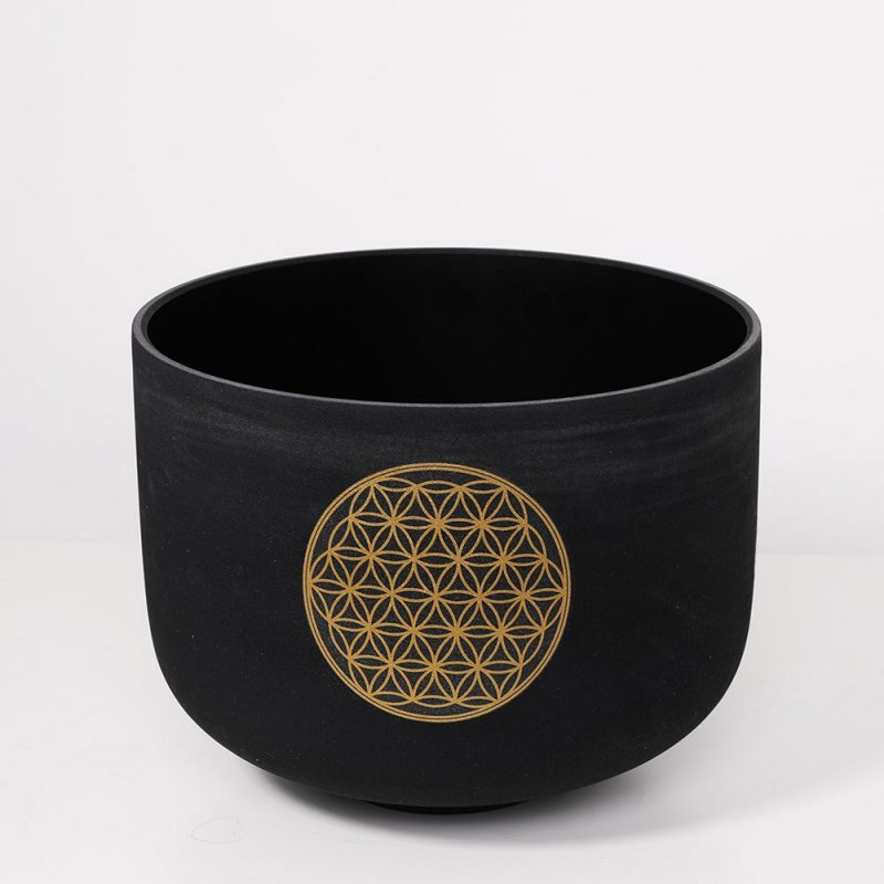 CVNC 6 12 Black Set of 7pcs Frosted Quartz Crystal Singing Bowl with Flower of life 3