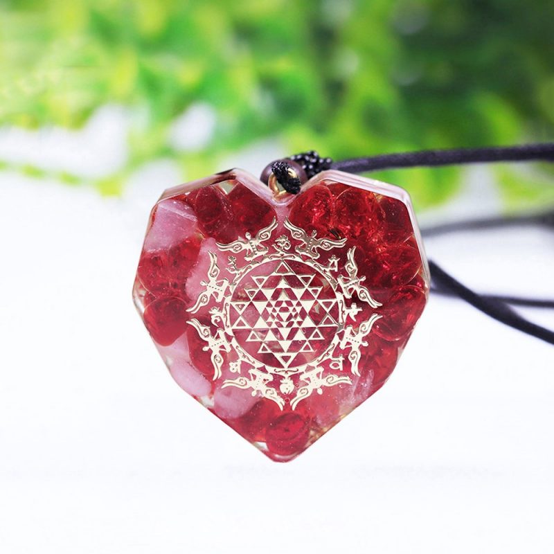 Orgonite Heart Shaped Crystal Pendant Red Coloured Glaze Reiki Healing Yoga Meditation Energy Necklace For Women 1