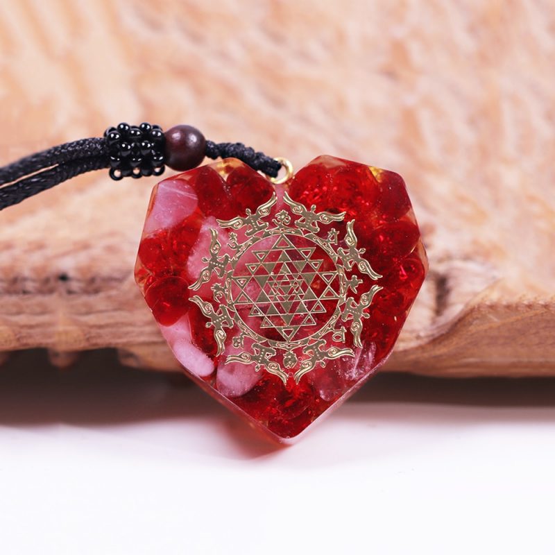 Orgonite Heart Shaped Crystal Pendant Red Coloured Glaze Reiki Healing Yoga Meditation Energy Necklace For Women 3