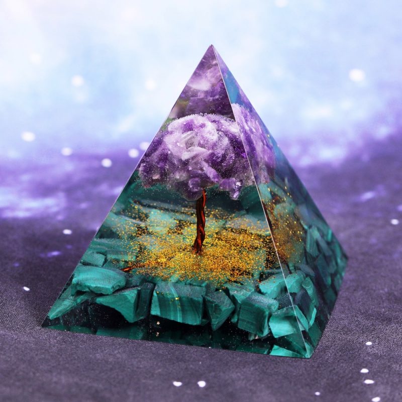 Tree Of Life Orgone Pyramid Healing Crystals Malachite Chakra Reiki Energy Pyramid For Positive Energy With 1
