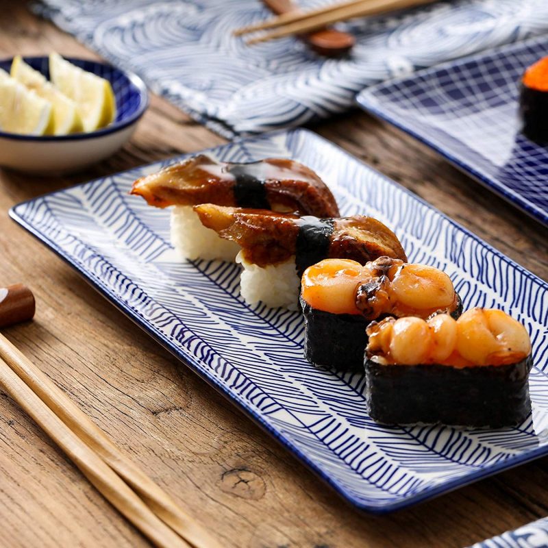 Vancasso Takaki Japanese Style Porcelain Sushi Plate Set with 2 Sushi Plates Dipping Dishes 2 Pairs 3