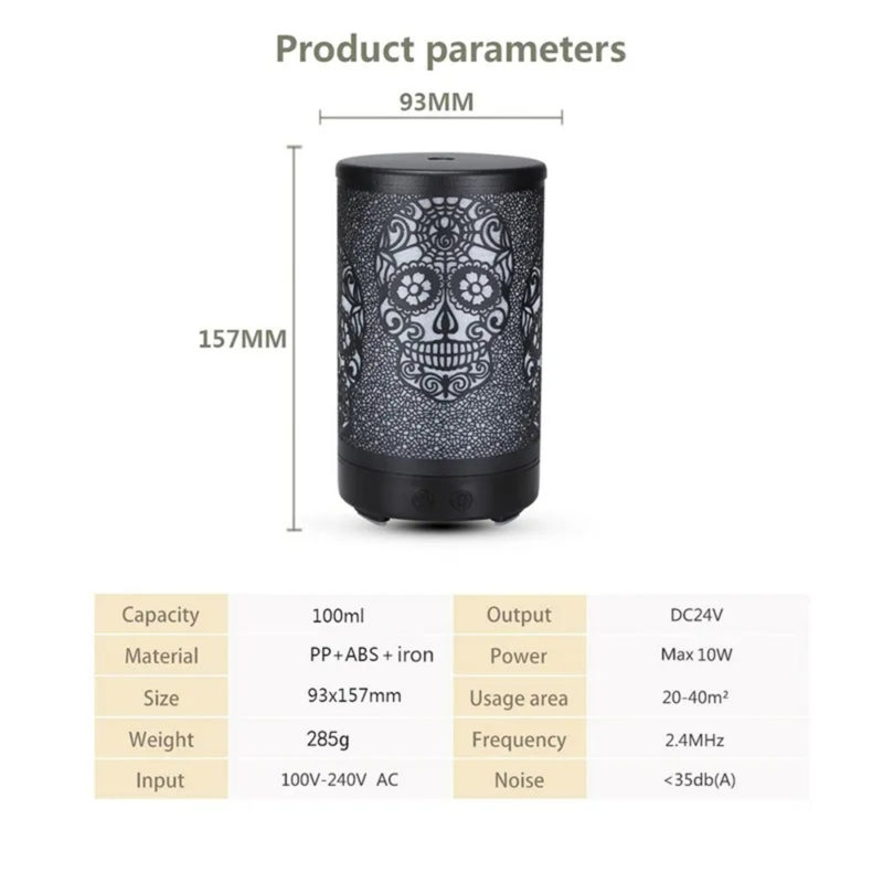 Metal Diffuser Essential Oil Aroma Diffuser Skeleton Ultrasonic with 7Color Changing Lights Quiet Vintage Mist Humidifier 4